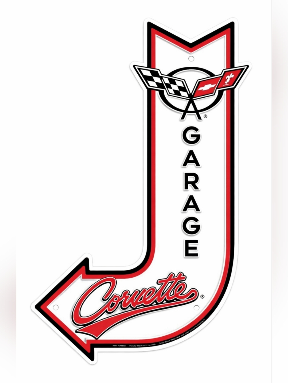 Corvette Garage Bent Arrow Metal Sign – 17.5" H × 11.5" W
